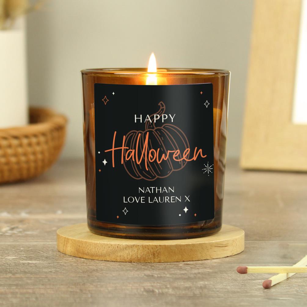 Personalised Pumpkin Amber Glass Candle Extra Image 3